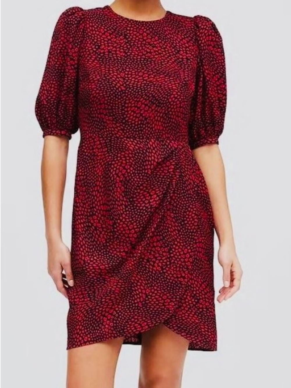 BANANA REPUBLIC, NWT Red and Black Puff-Sleeve Mini Dress, Size 2